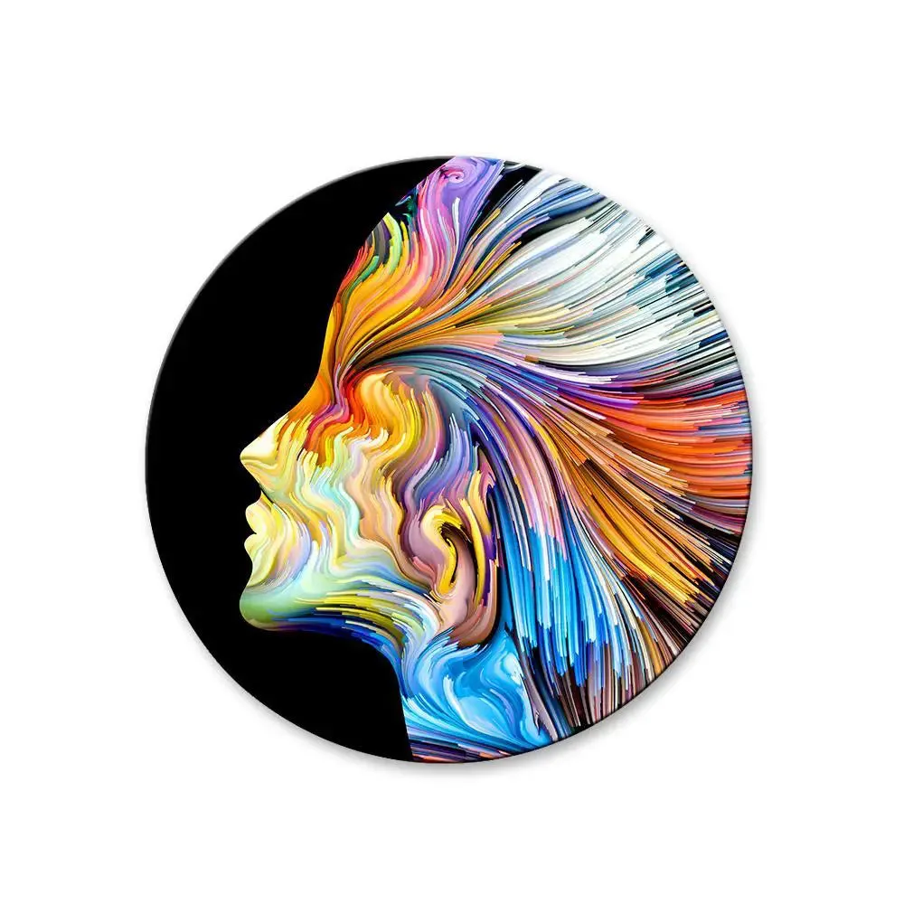 Girl With Abstract Art Round Shape Canvas wall Painting