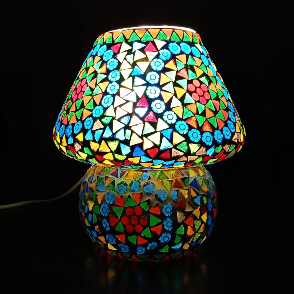 Glass Handmade Multicolor Dome Shape Mosaic Table Lamp