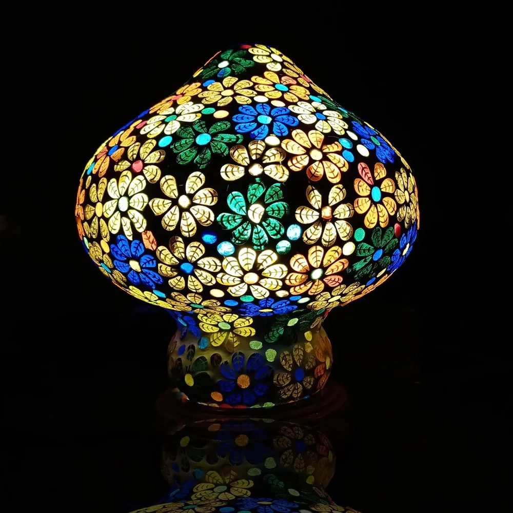 Glass Handmade Multicolor Mushroom Shape Floral Table Lamp