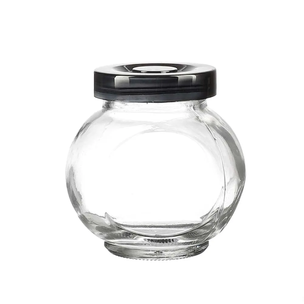 Glass Kitchen Spices Storage Jars With Metal Lids & Stand Set Of 3