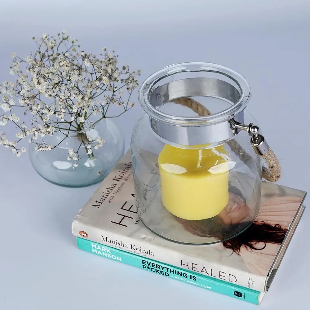 Glass Lantern with Jute Handle