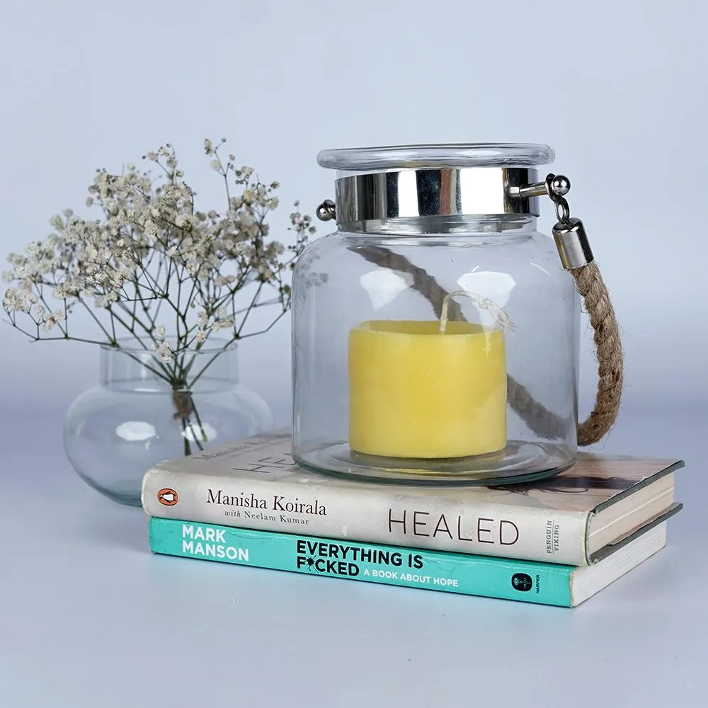 Glass Lantern with Jute Handle