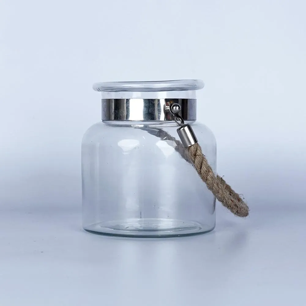 Glass Lantern with Jute Handle