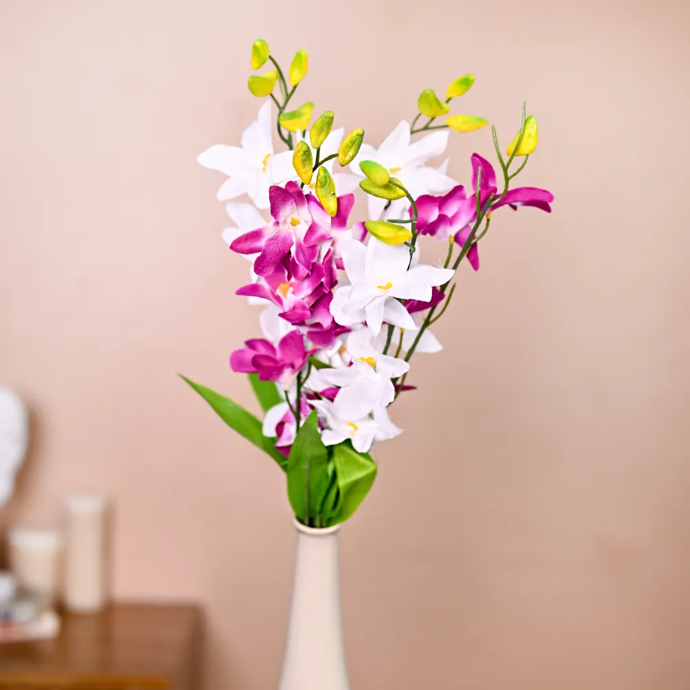 Gleeful White & Purple Artificial Orchid Bunch Combo