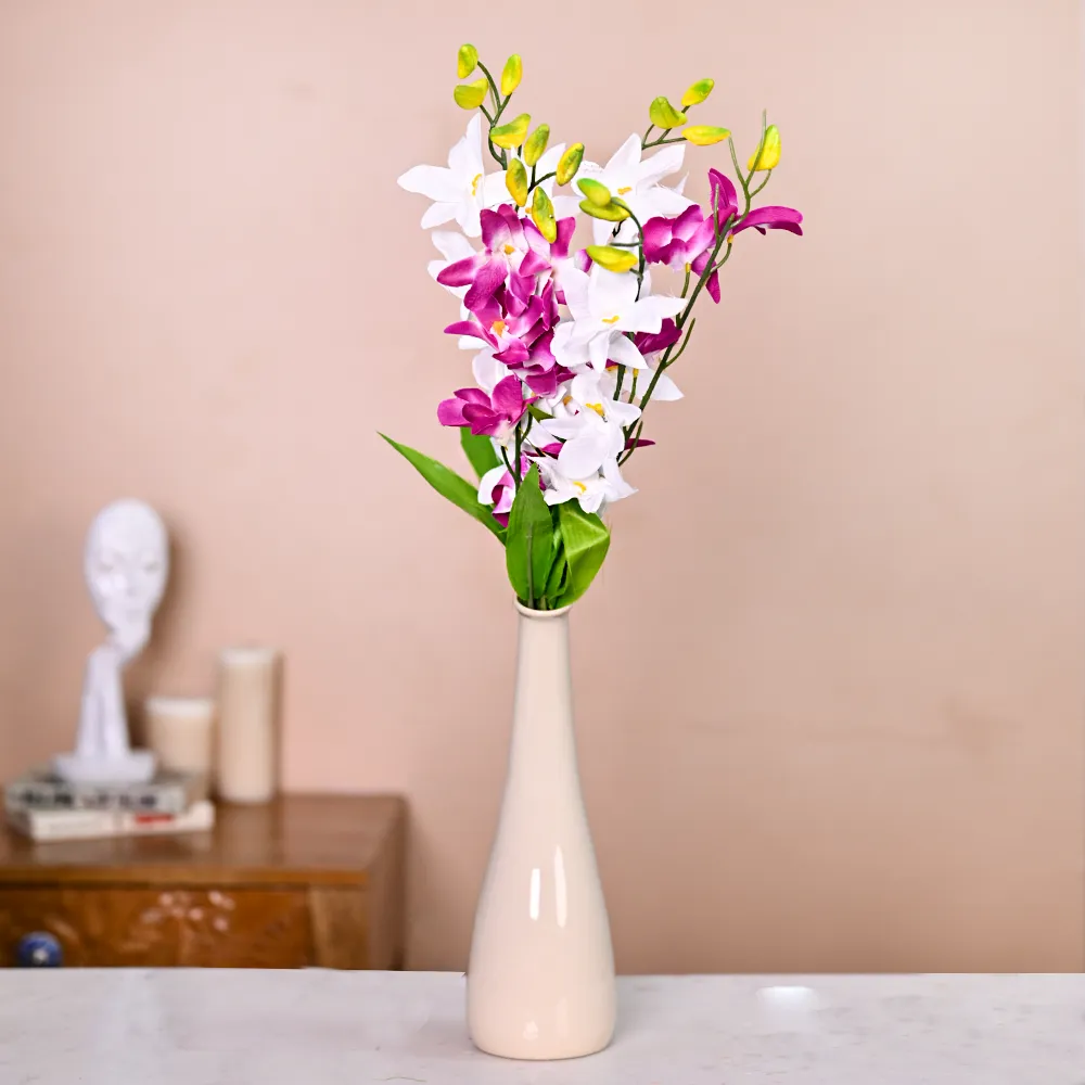 Gleeful White & Purple Artificial Orchid Bunch Combo