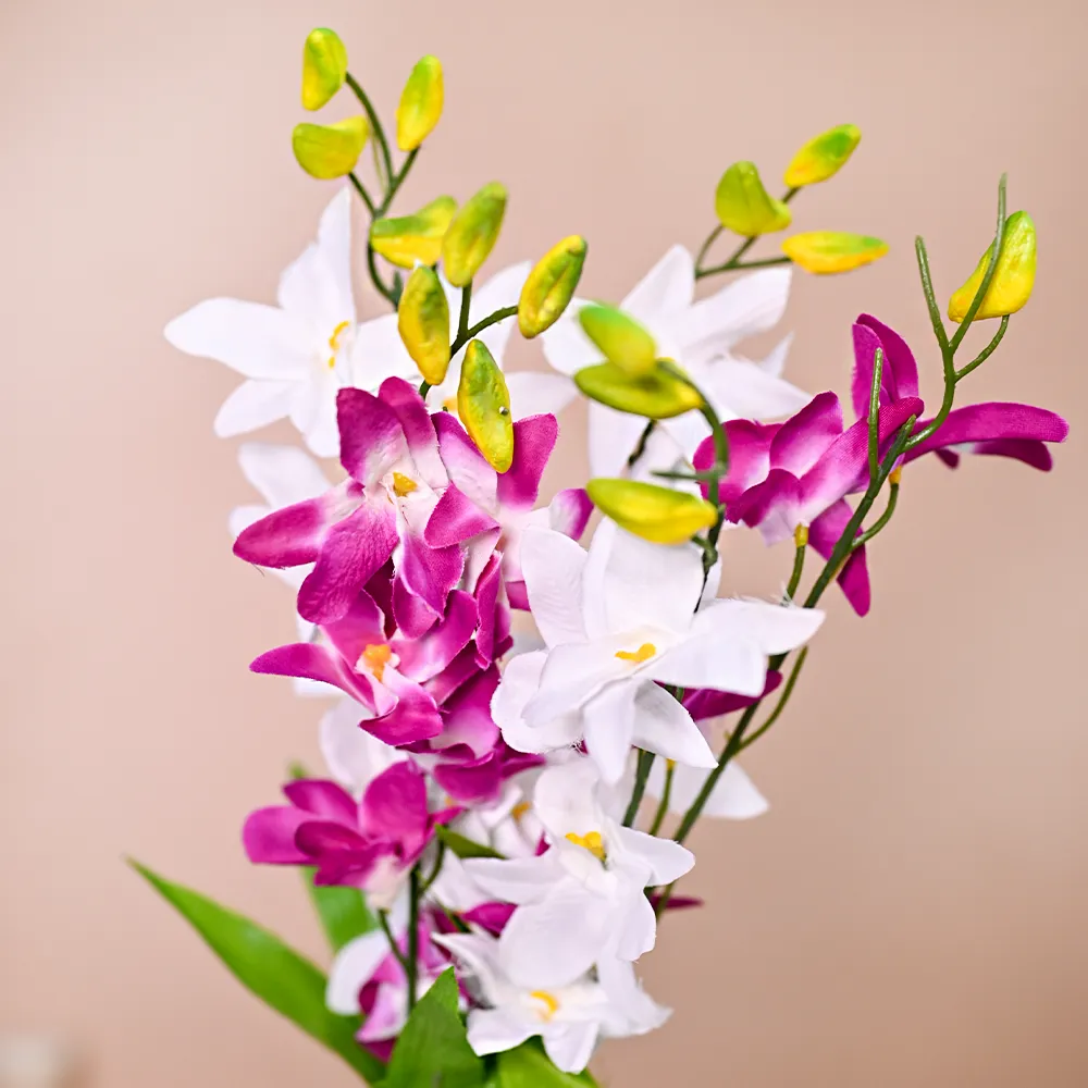 Gleeful White & Purple Artificial Orchid Bunch Combo
