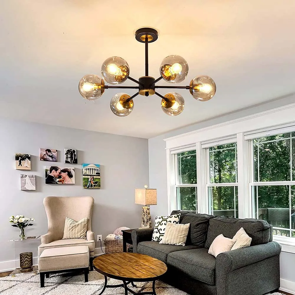 Globe BK &amp; GD Chandlier Semi Flush Mount Ceiling Light Modern Metal Lighting Black Chandelier.