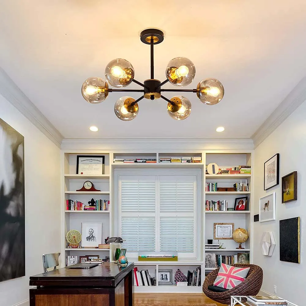 Globe BK &amp; GD Chandlier Semi Flush Mount Ceiling Light Modern Metal Lighting Black Chandelier.