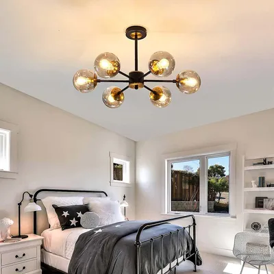 Globe BK &amp; GD Chandlier Semi Flush Mount Ceiling Light Modern Metal Lighting Black Chandelier.