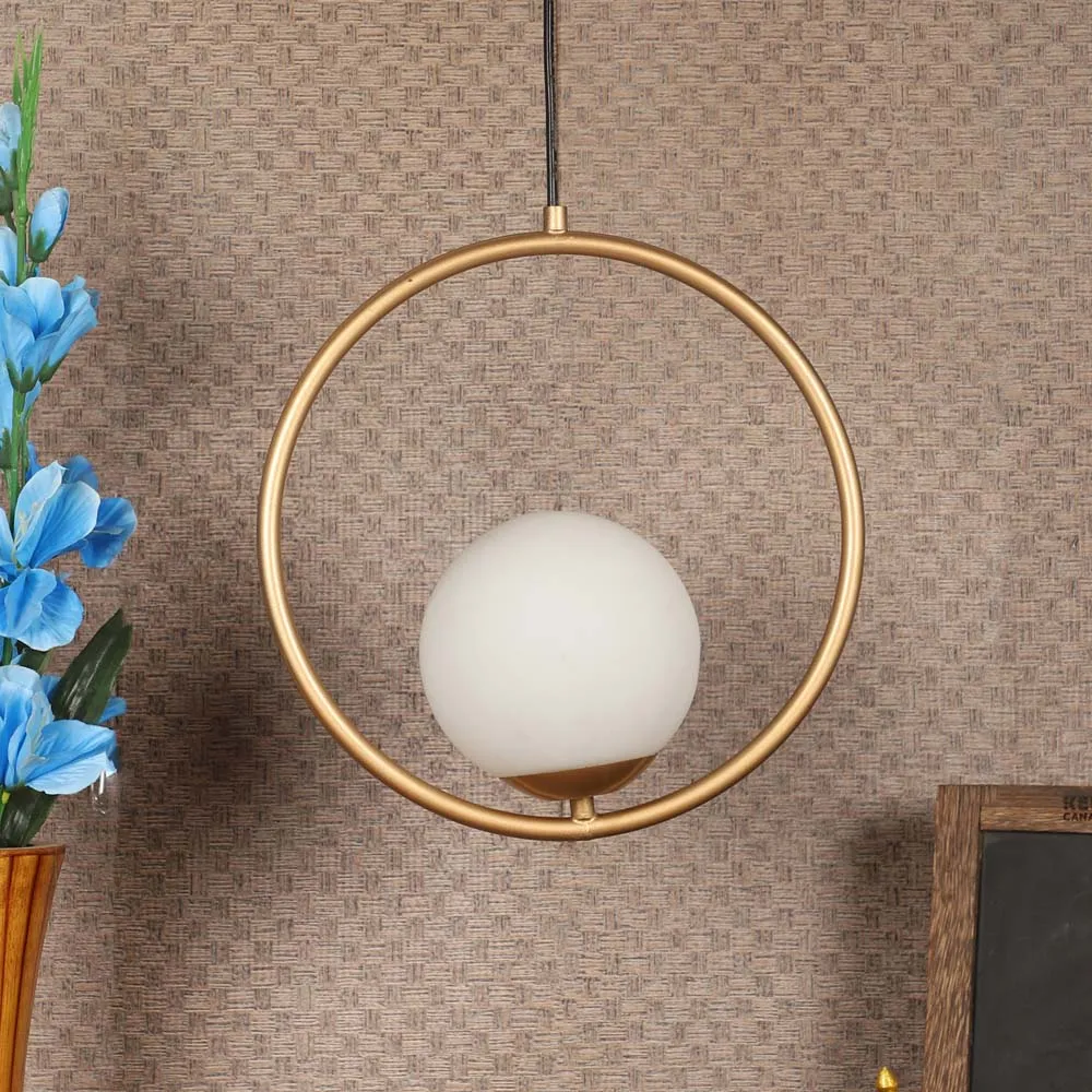 Globe In Golden Ring Decorative Hanging Light Single Piece