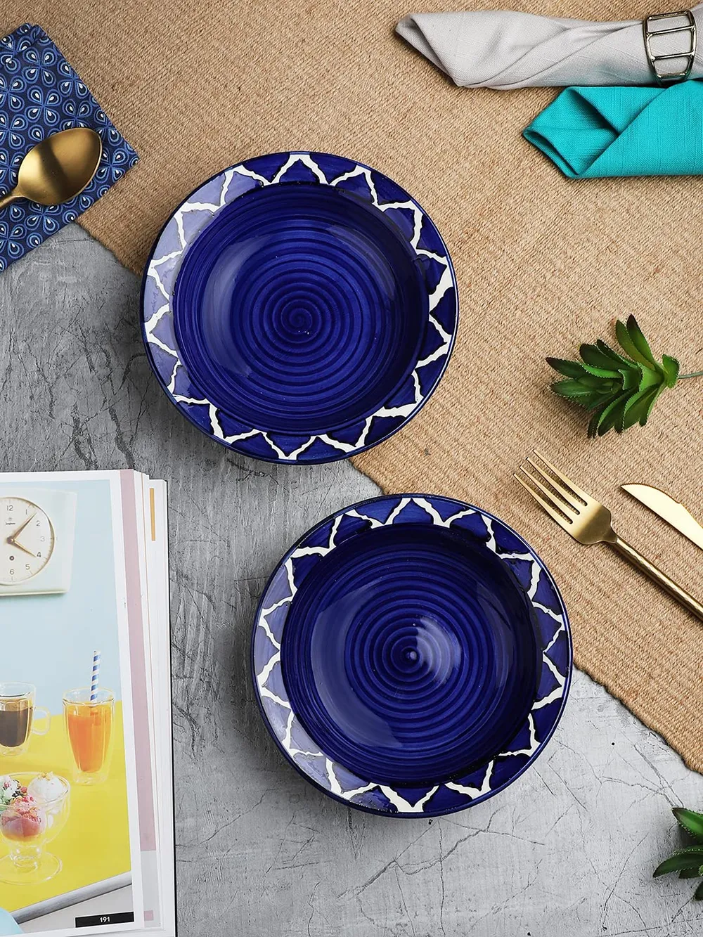 Glossy Blue Ceramic Small Plates Set Of 2