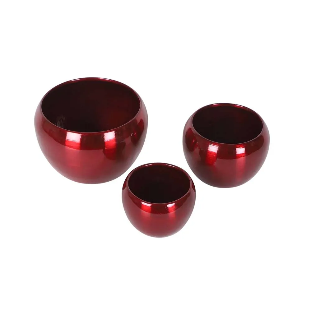 Glossy Red Metal Table Top Planters Set Of 3