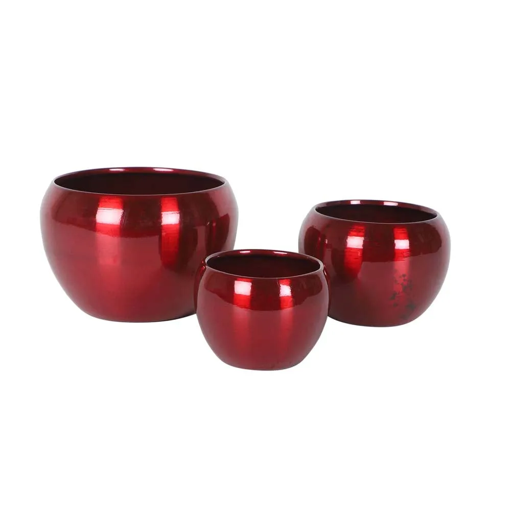 Glossy Red Metal Table Top Planters Set Of 3