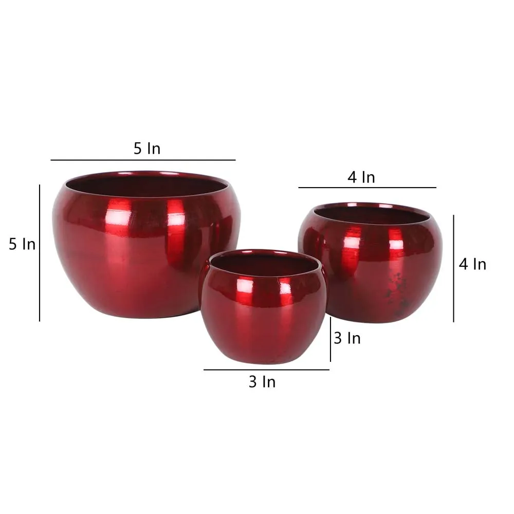Glossy Red Metal Table Top Planters Set Of 3