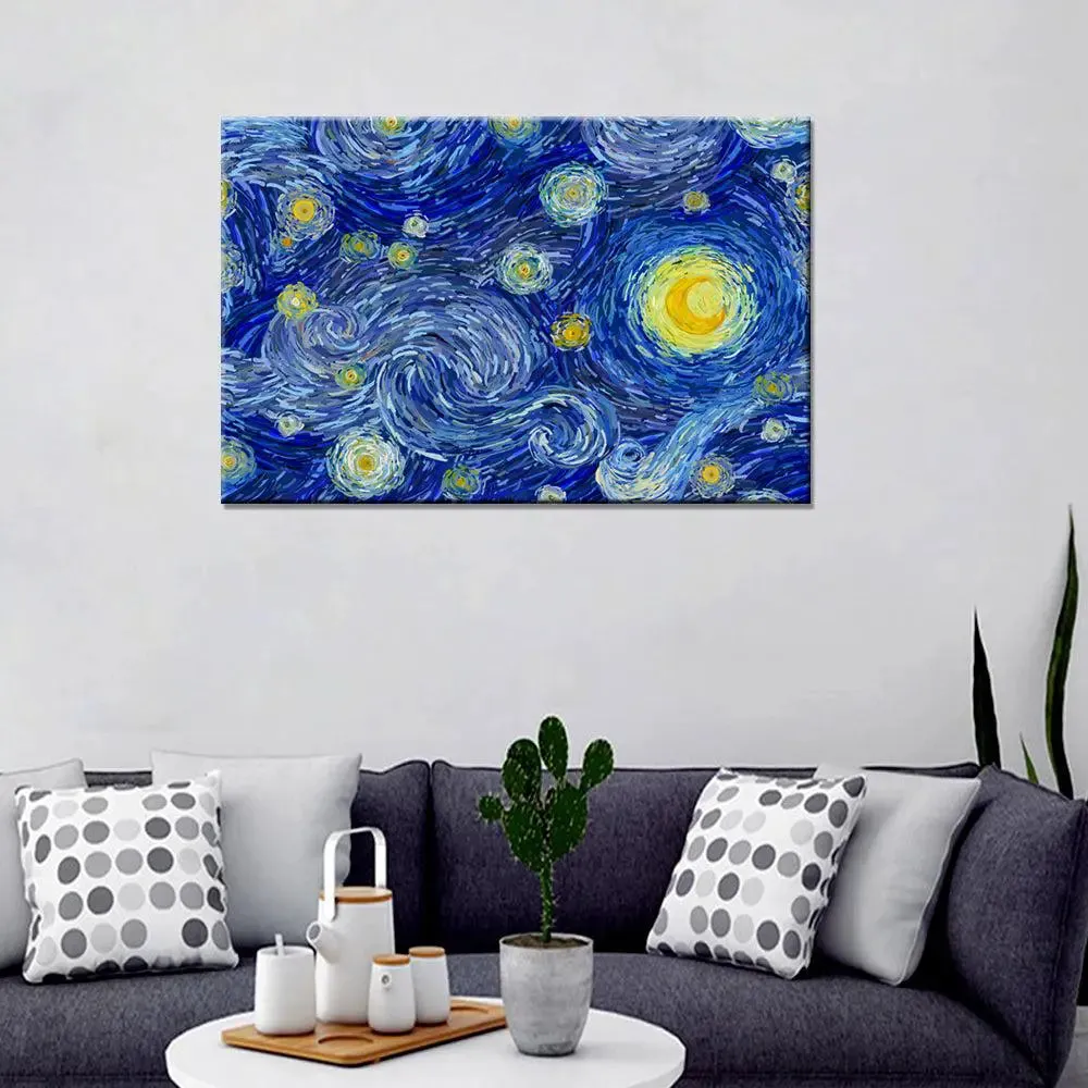Glowing Moon And Starry Sky Abstract Painting /  Stretched on wood 61 x 41cm With Frame