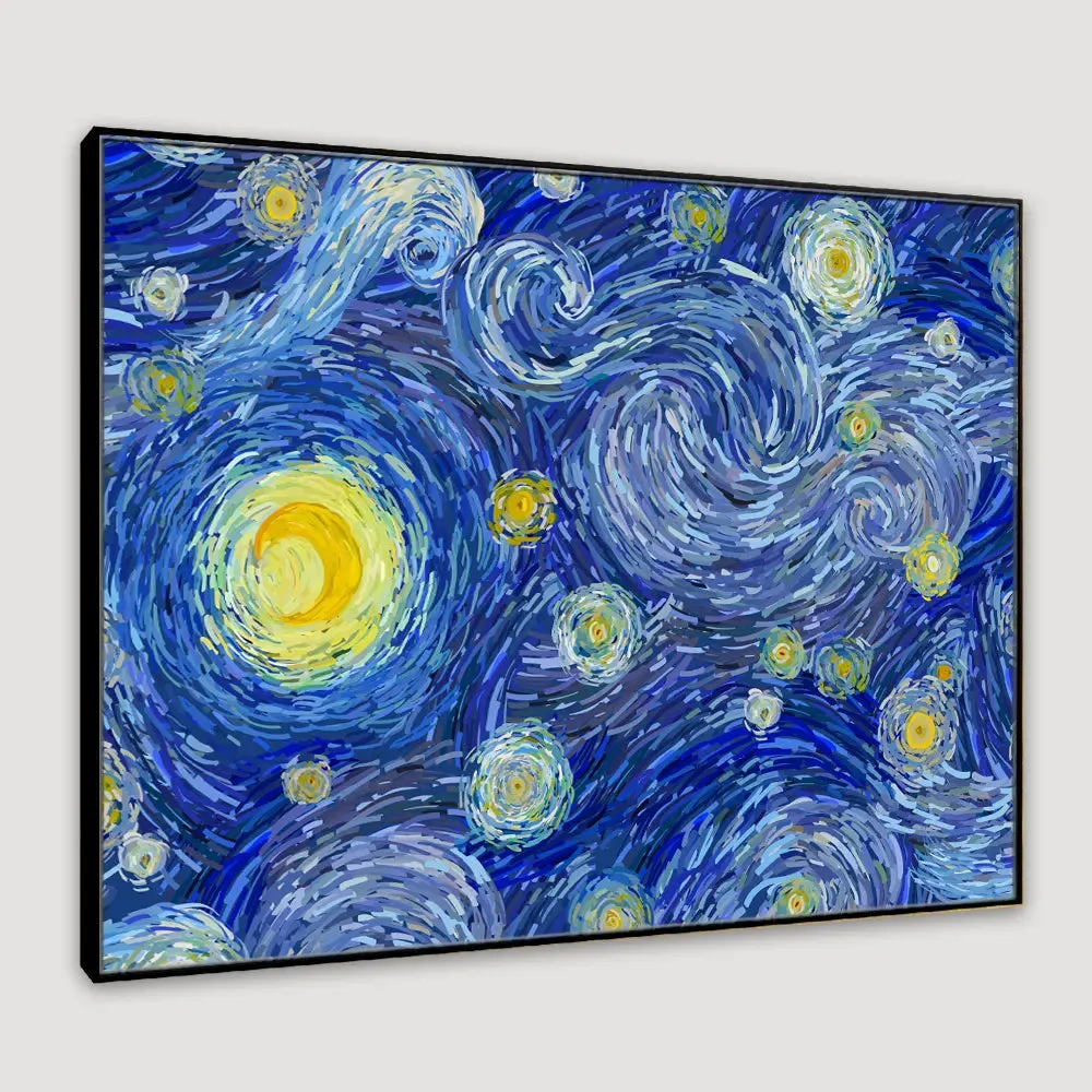 Glowing Moon And Starry Sky Abstract Painting /  Stretched on wood 61 x 41cm With Frame