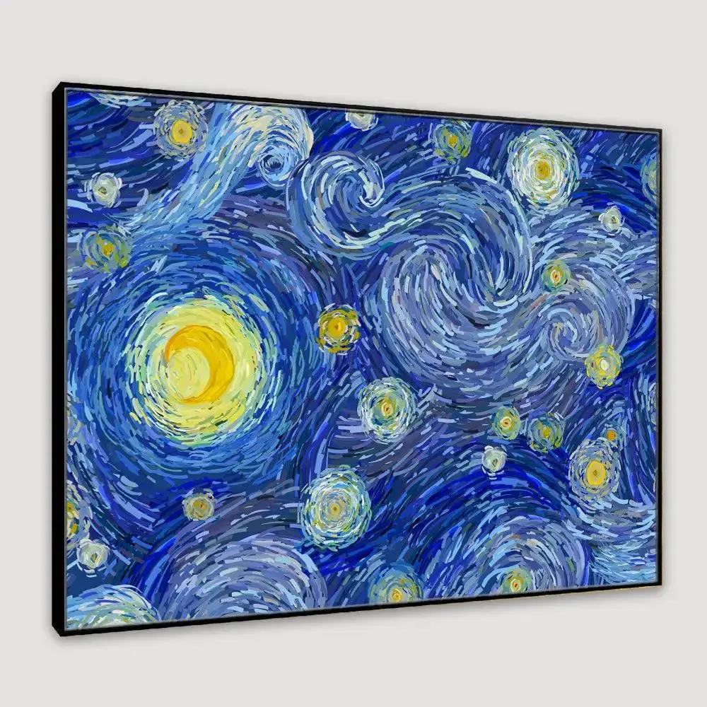 Glowing Moon And Starry Sky Abstract Painting /  Stretched on wood 61 x 41cm With Frame