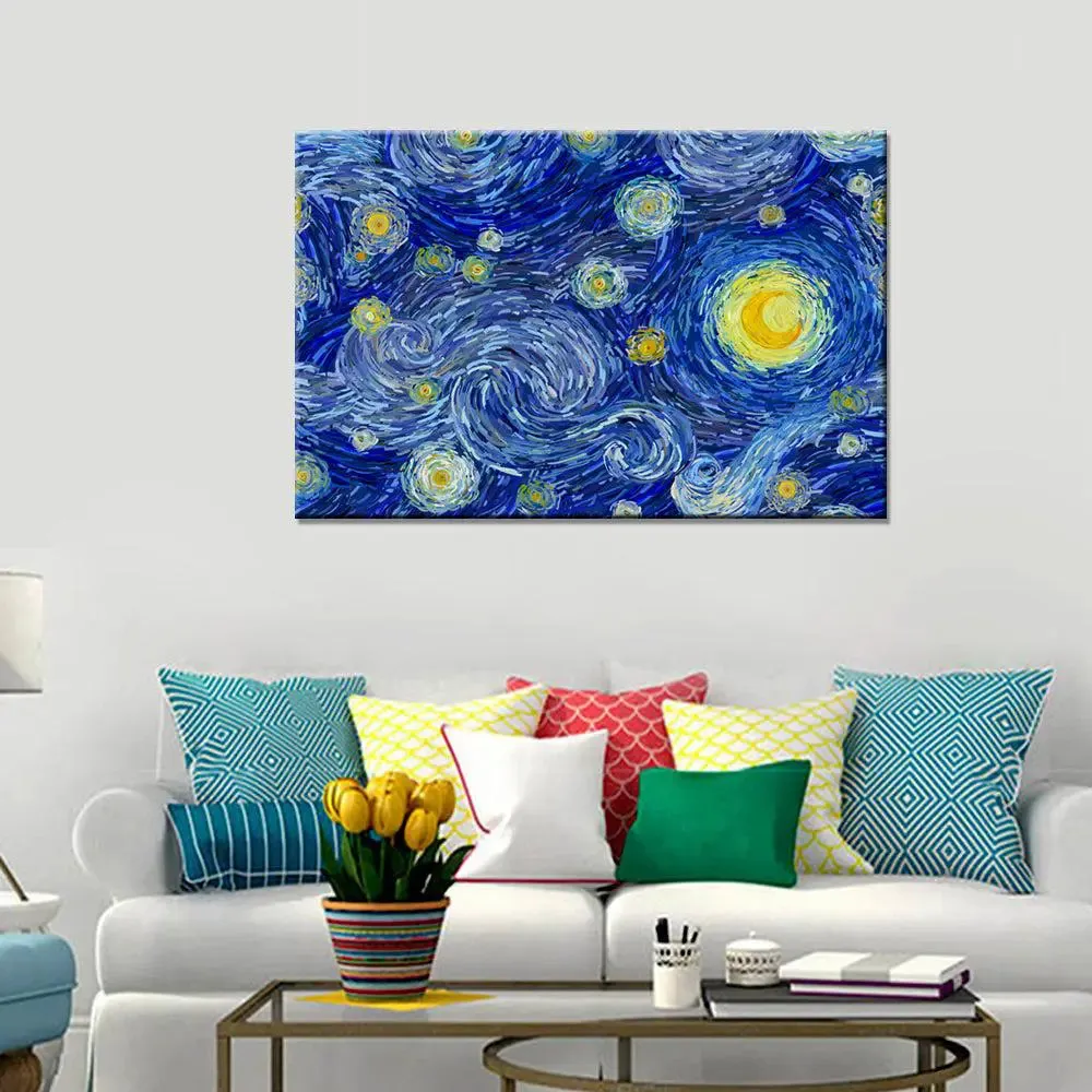 Glowing Moon And Starry Sky Abstract Painting /  Stretched on wood 61 x 41cm With Frame