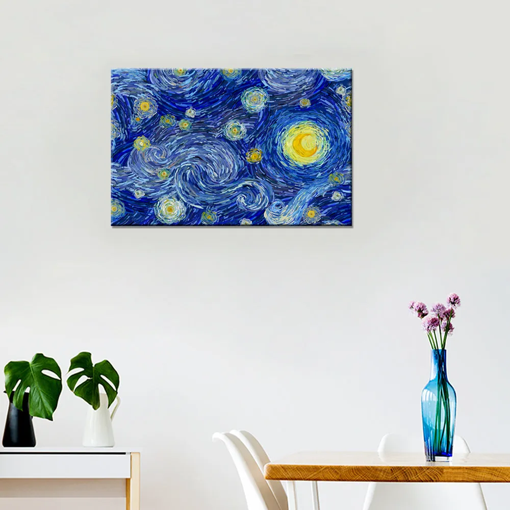 Glowing Moon And Starry Sky Abstract Painting /  Stretched on wood 61 x 41cm With Frame