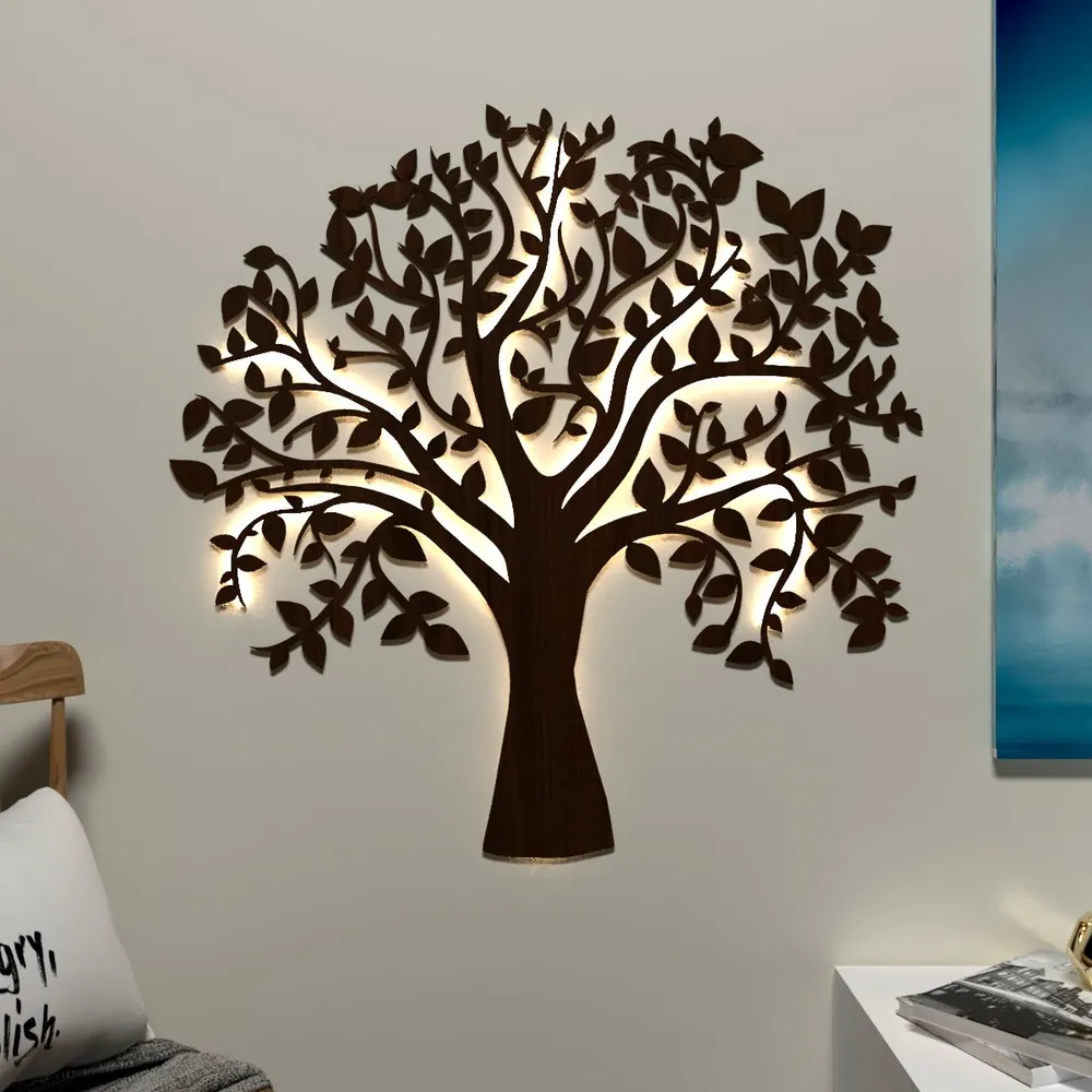 Glowing Tree Backlit Acrylic wall Art / Night Light, Walnut Finish