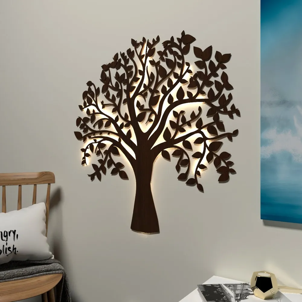 Glowing Tree Backlit Acrylic wall Art / Night Light, Walnut Finish