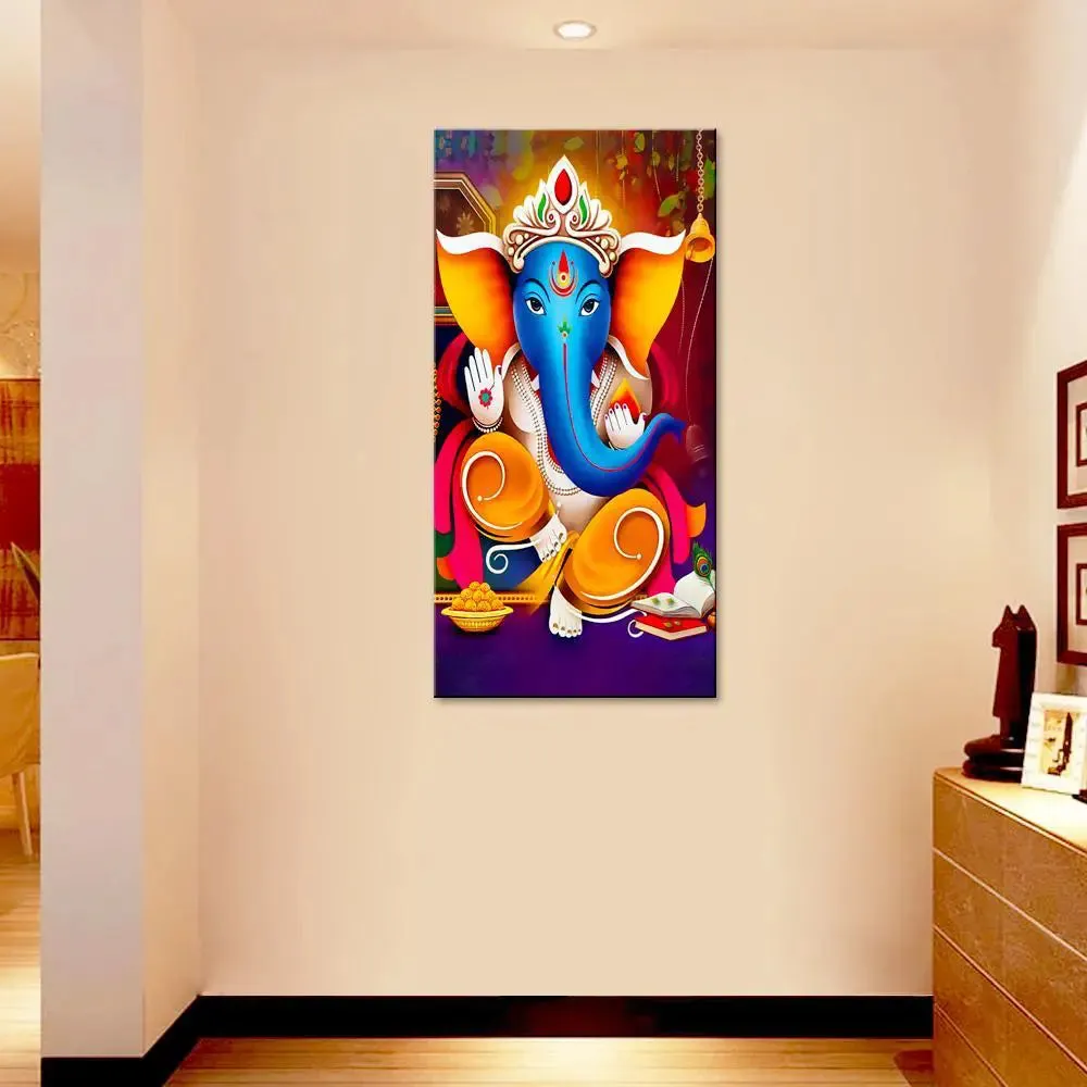 God Ganesha Spiritual Canvas Printed Wall Painting With Wood Frame