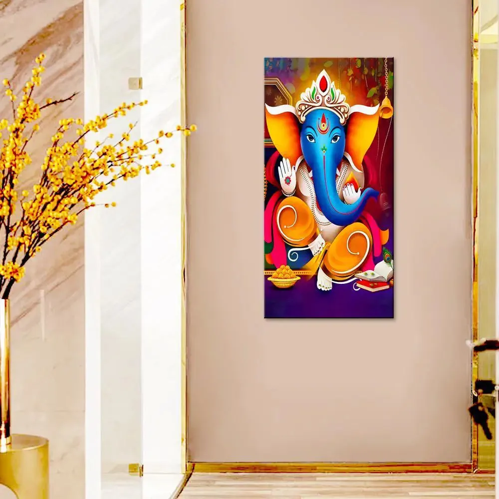 God Ganesha Spiritual Canvas Printed Wall Painting With Wood Frame