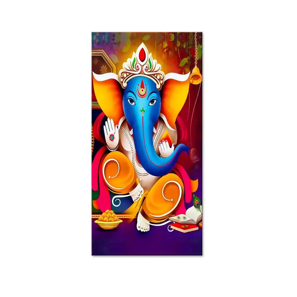 God Ganesha Spiritual Canvas Printed Wall Painting With Wood Frame