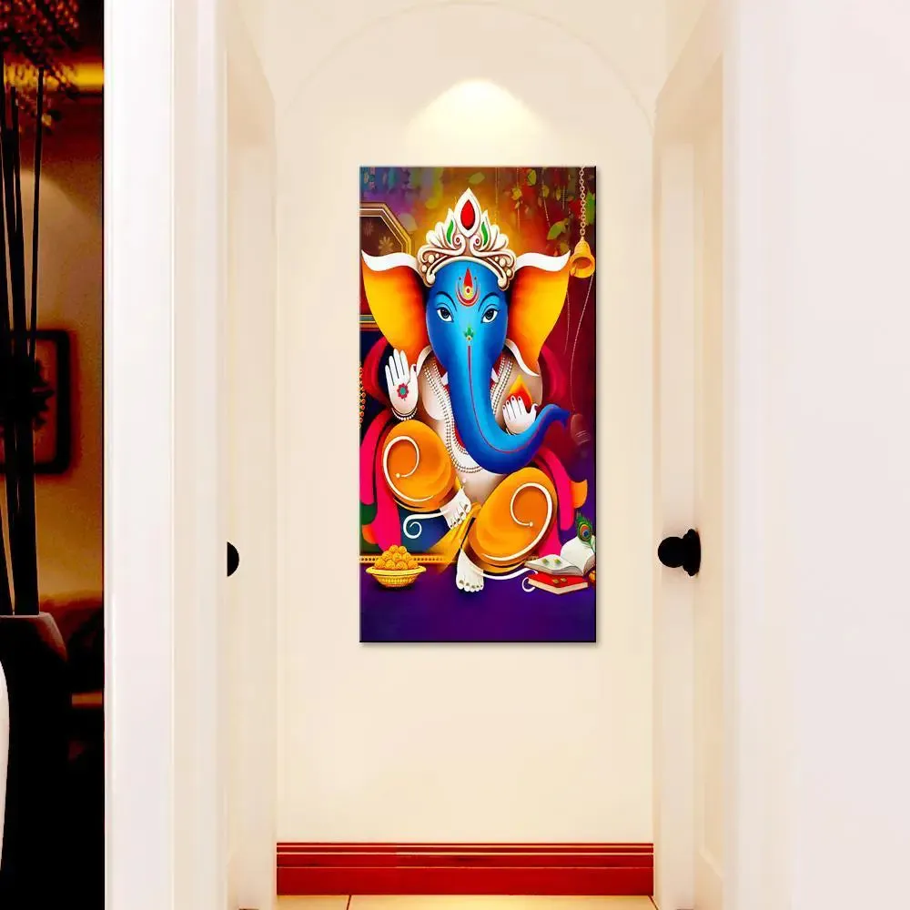 God Ganesha Spiritual Canvas Printed Wall Painting With Wood Frame