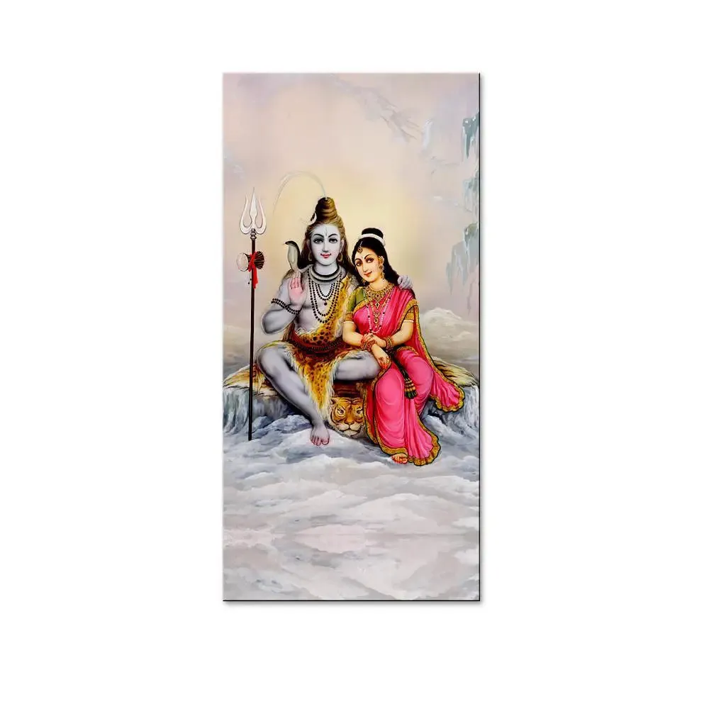 God Shiva Parvati Spiritual Canvas Printed Wall Painting With Wood Frame