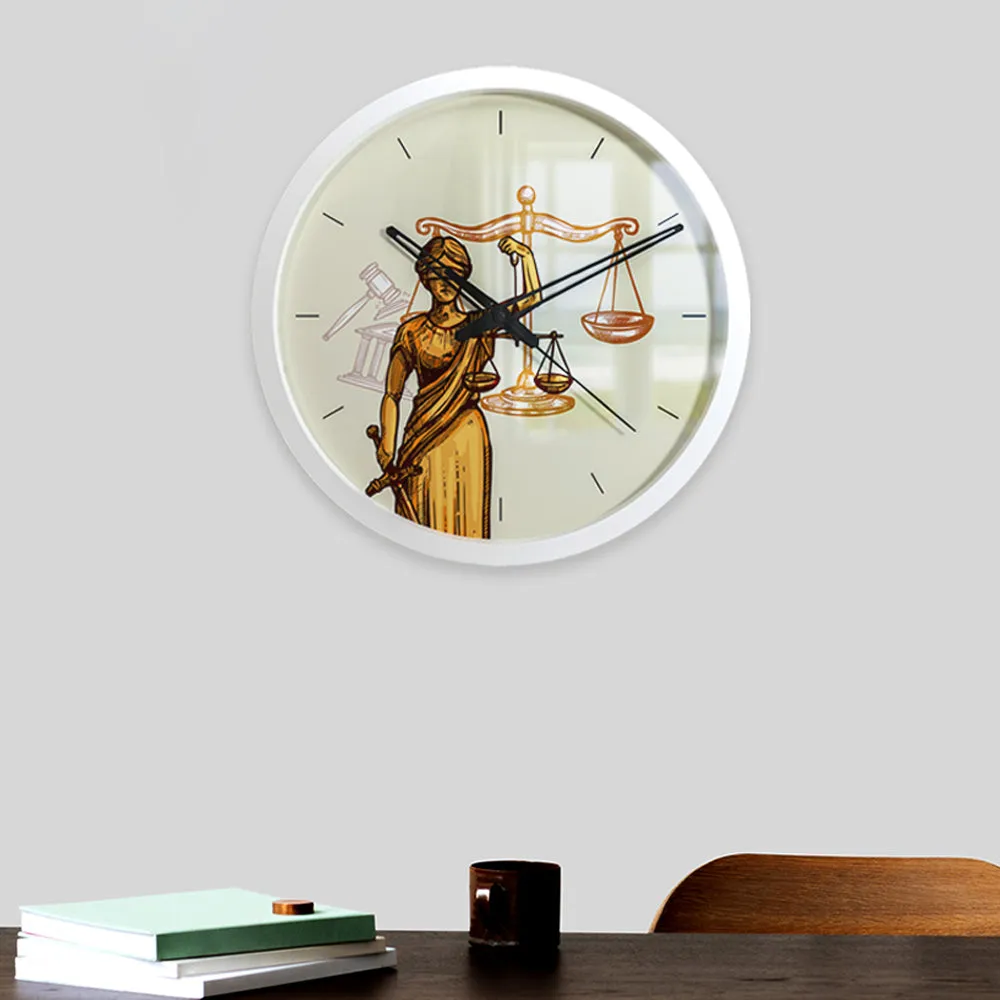Goddess of Justice Wooden Wall Clock for Lawyer Black