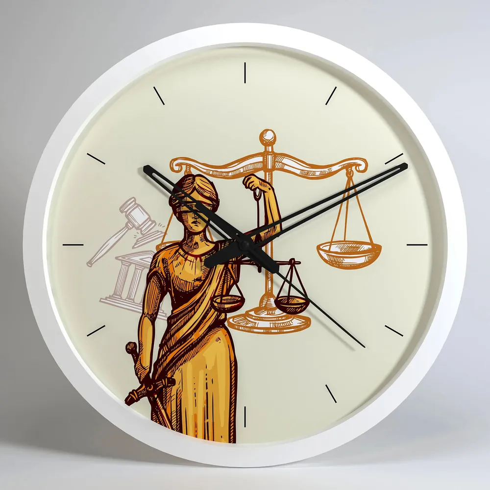 Goddess of Justice Wooden Wall Clock for Lawyer Black