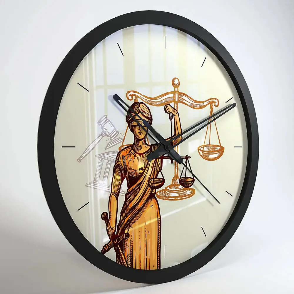 Goddess of Justice Wooden Wall Clock for Lawyer Black