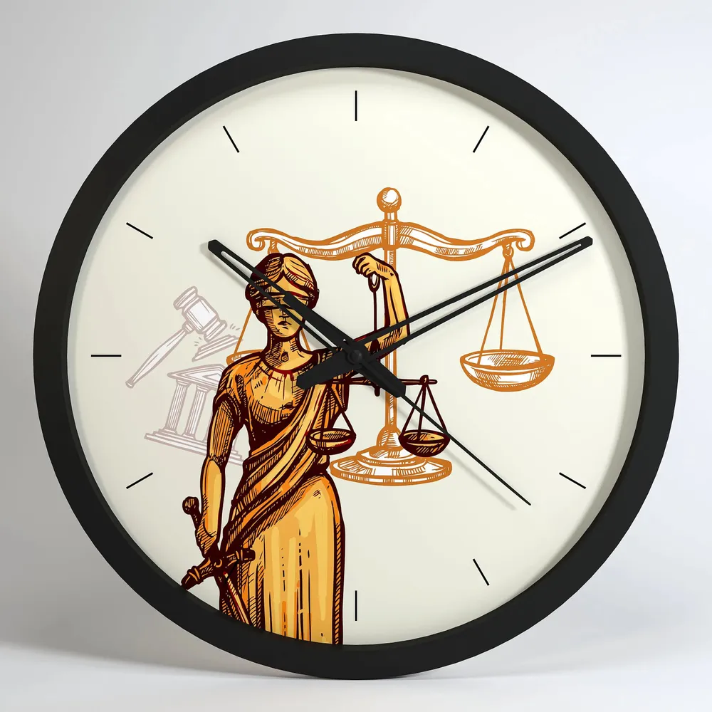 Goddess of Justice Wooden Wall Clock for Lawyer Black