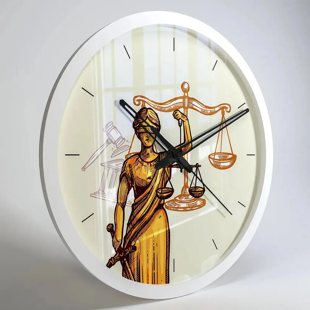 Goddess of Justice Wooden Wall Clock for Lawyer Black