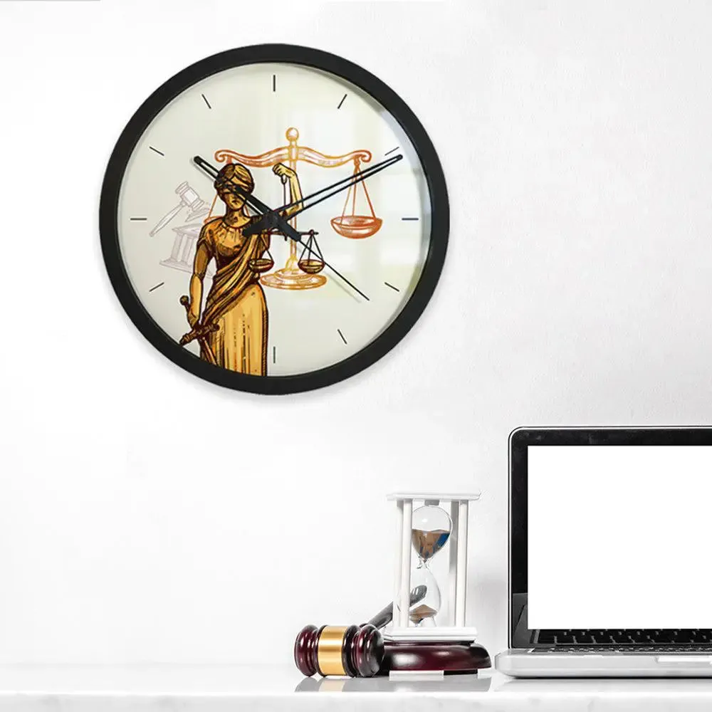 Goddess of Justice Wooden Wall Clock for Lawyer Black