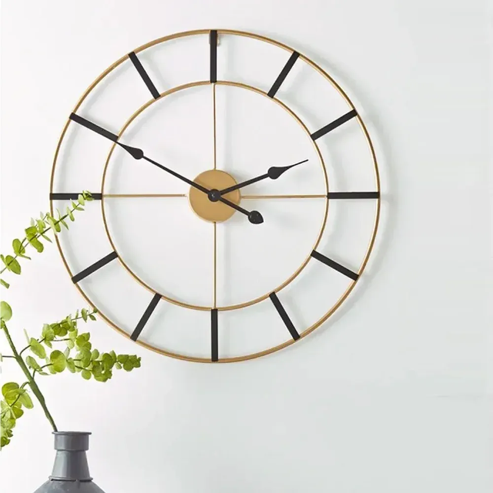 Gold &amp; Black Designer Metal Wall Clock
