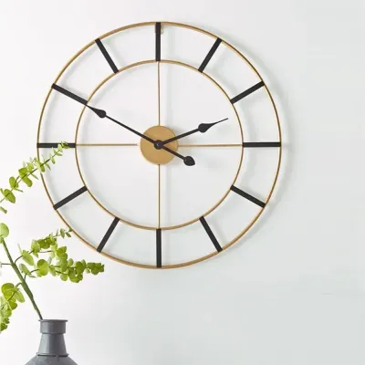 Gold &amp; Black Designer Metal Wall Clock