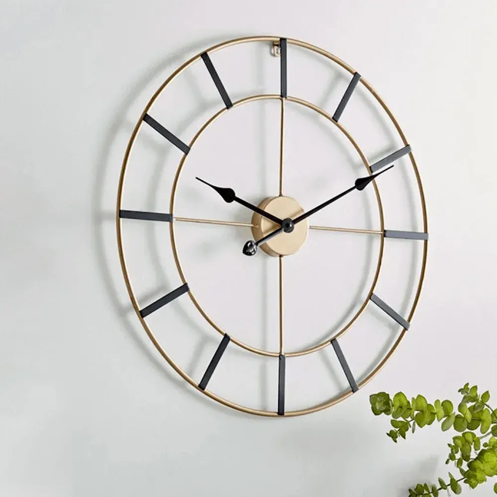 Gold &amp; Black Designer Metal Wall Clock