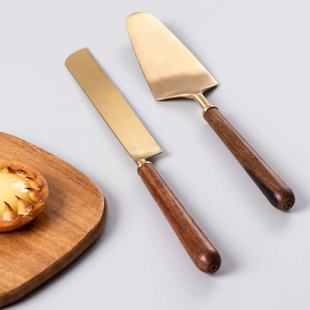 Gold and Brown Stainless Steel Classic Desert Serving Set Of 2