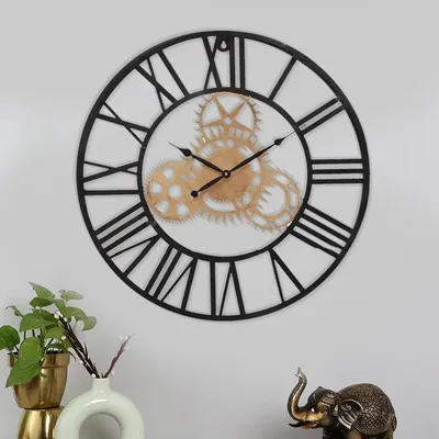 Gold & Black Roman Numbers Designer Metallic Wall Clock