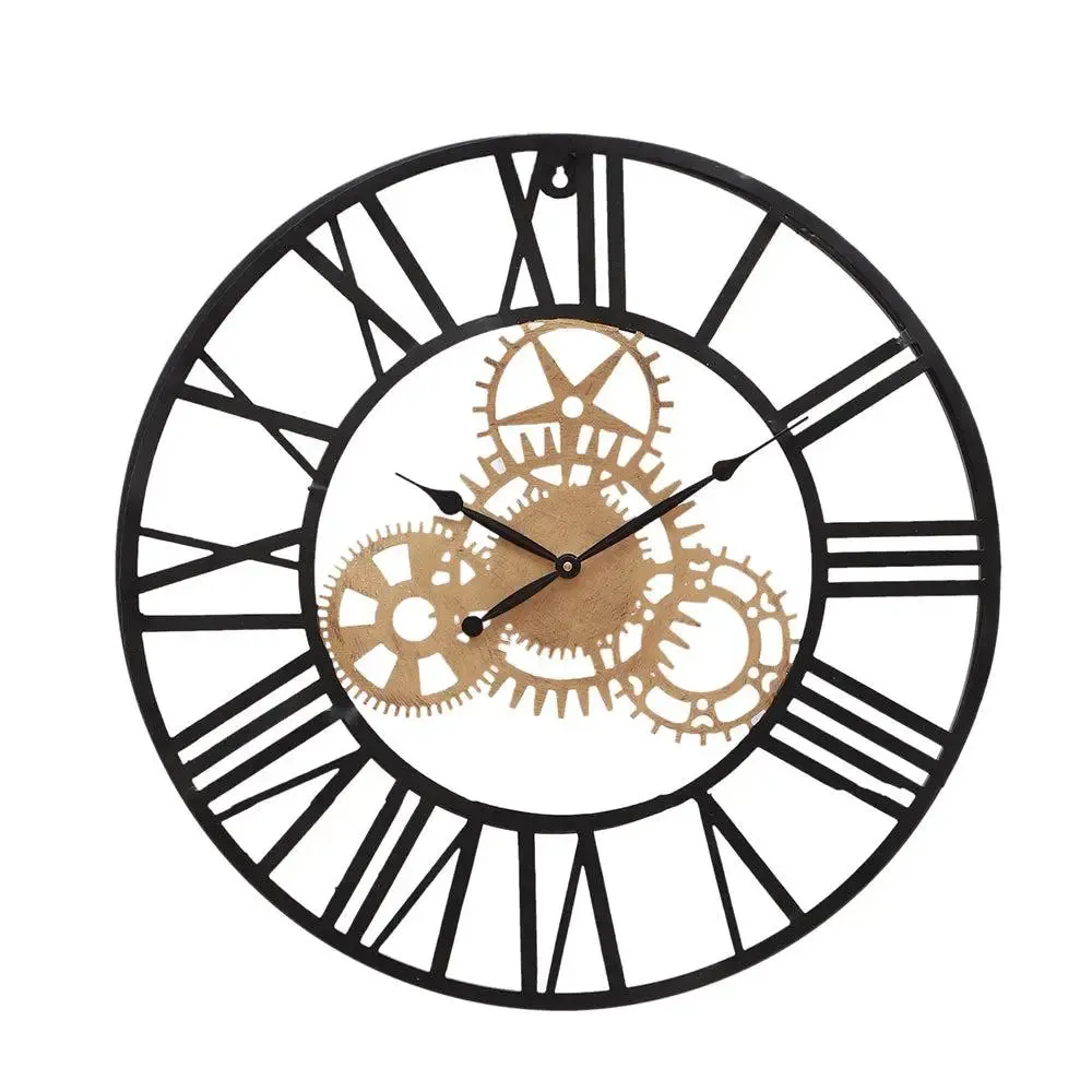 Gold & Black Roman Numbers Designer Metallic Wall Clock