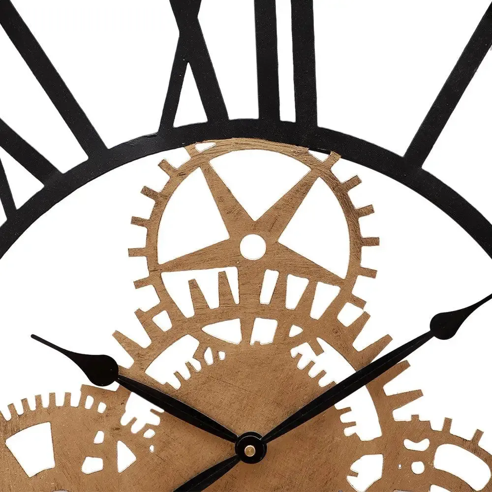 Gold & Black Roman Numbers Designer Metallic Wall Clock