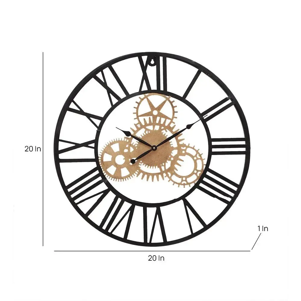 Gold & Black Roman Numbers Designer Metallic Wall Clock