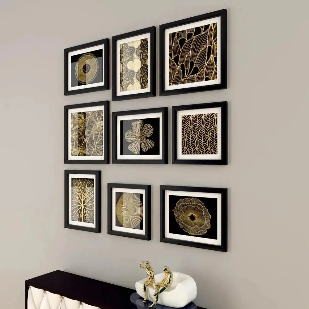 Gold Color Designer Art Classy Wall Photo Frame Collage Set of 9