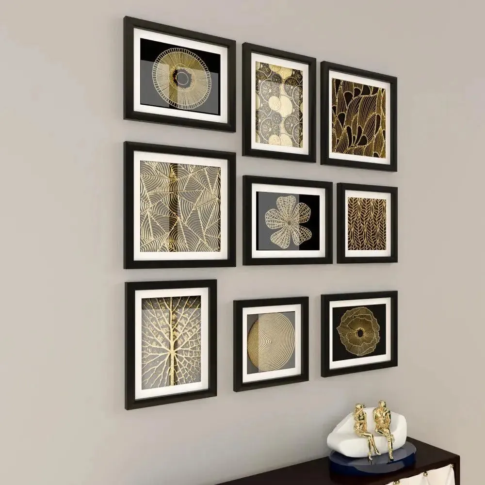 Gold Color Designer Art Classy Wall Photo Frame Collage Set of 9