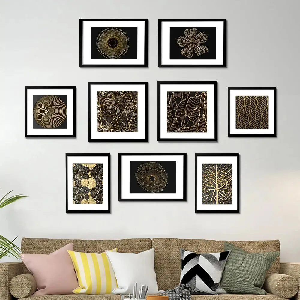 Gold Color Designer Art Classy Wall Photo Frame Collage Set of 9