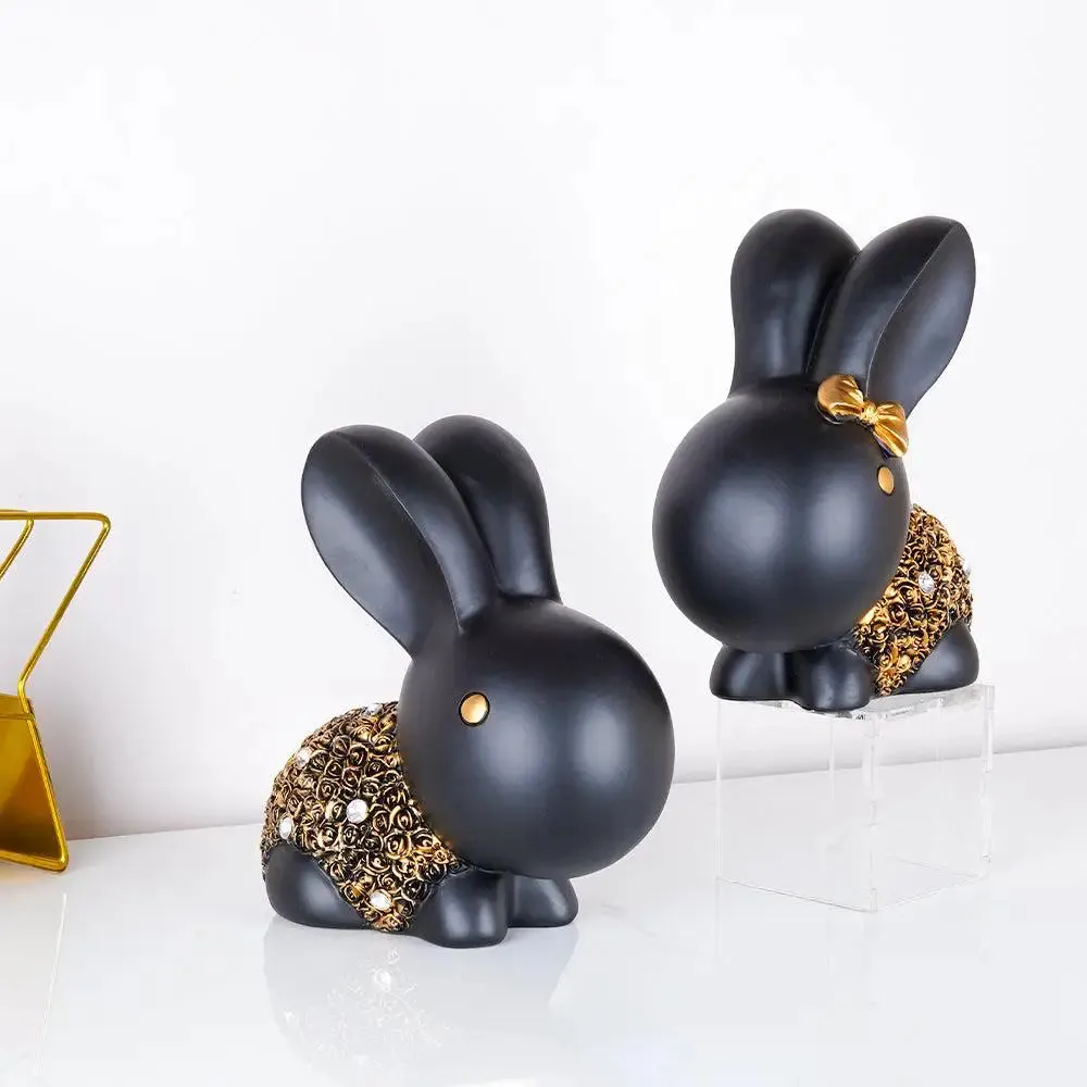 Gold Embellished Little Bunny Polyresin Figurine ( Set of 2)