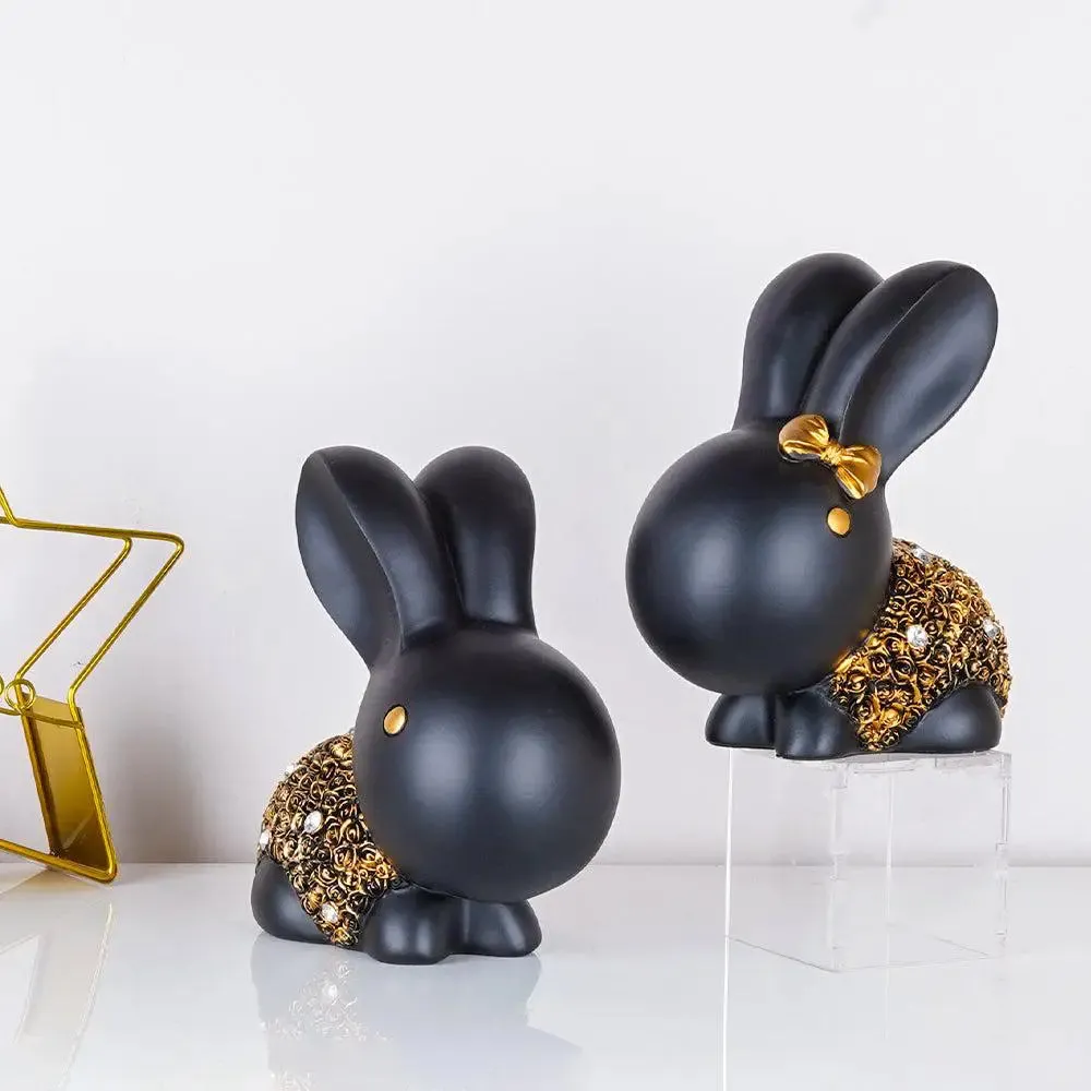 Gold Embellished Little Bunny Polyresin Figurine ( Set of 2)