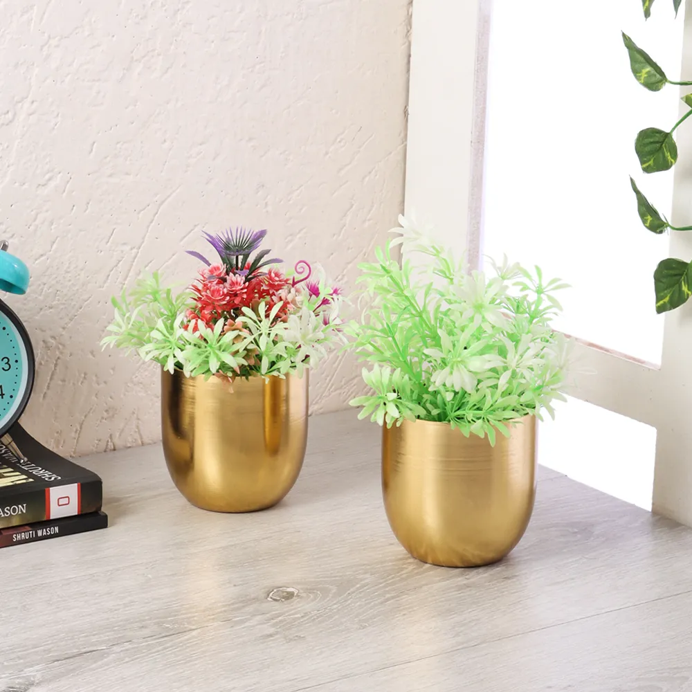 Gold Finish Metal Planter Set Of 2 Without Stand